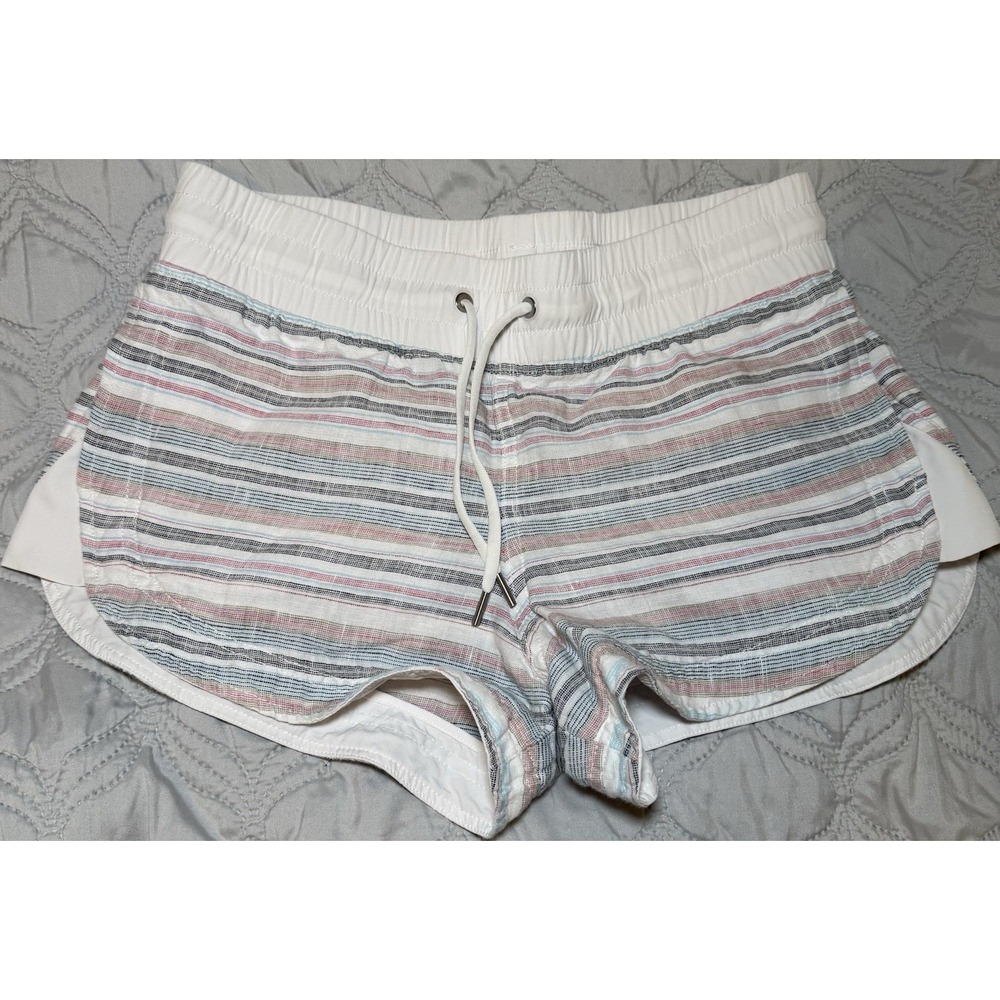 Athleta Women's Striped Shorts Size 8 Elastic Waist Drawstring Lightweight